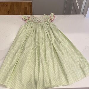 Charming Light Green Kids Dress with Pink Trim